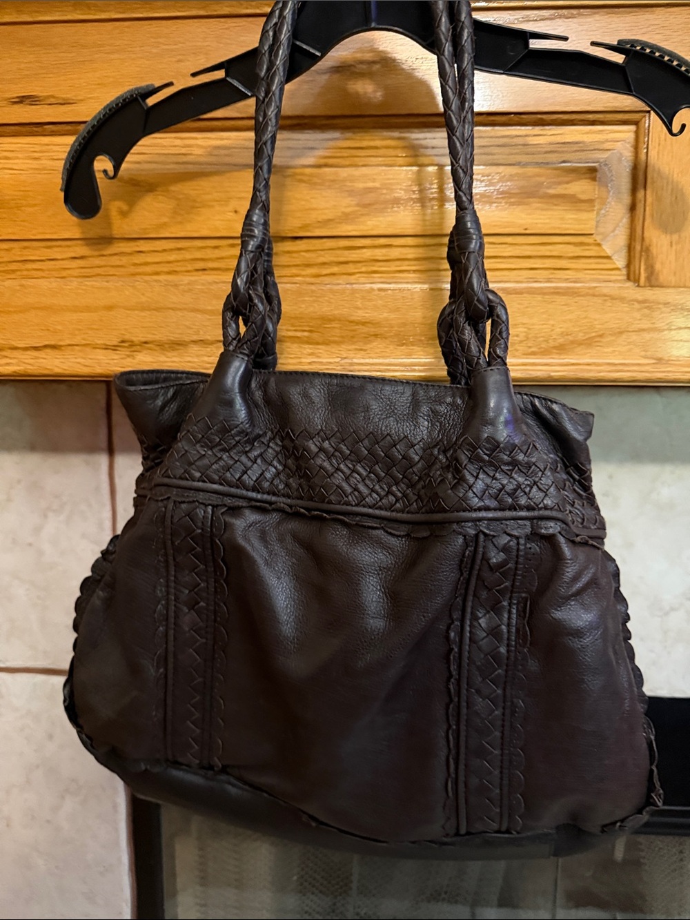 Elliott Lucca Dark Brown Woven Leather Shoulder Bag